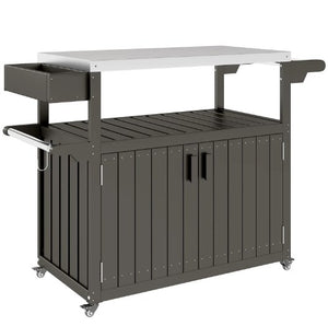 English Elm Convenient Outdoor Rolling Bar Cart with Stainless Steel Top and Hdpe Weather-proof Frame Dark Gray,Silver T3971P425238