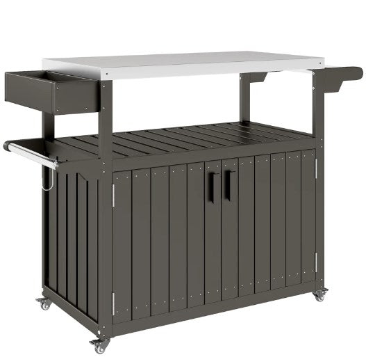 English Elm Convenient Outdoor Rolling Bar Cart with Stainless Steel Top and Hdpe Weather-proof Frame Dark Gray,Silver T3971P425238