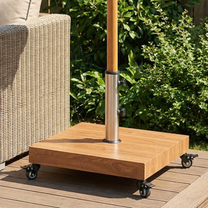 English Elm Malibu Concrete Filled Iron Umbrella Base with Wood Grain Finish and Locking Wheels N775P407244N