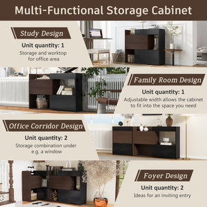 English Elm 32.5''-58.8''W Expandable Rotating Storage Cabinet with Drawer & Flip Doors, Modern Black Walnut Elegance N845P261744D