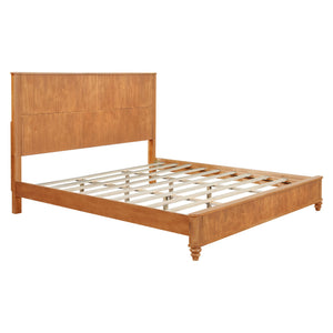 English Elm Solid Rubberwood Queen Platform Bed Tall Headboard Natural Grain No Box Spring W1716S00031