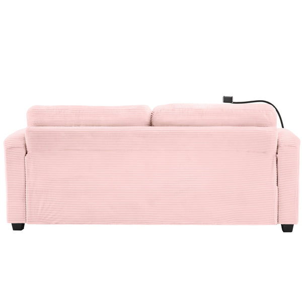 English Elm 72.8" Corduroy Convertible Loveseat with Full Bed Usb Charging and Storage Pockets N719P208880P
