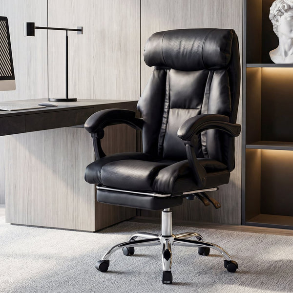 English Elm Office Executive Pu Leather High Back Chair with Footrest Reclining Swivel Seat W3851P452861