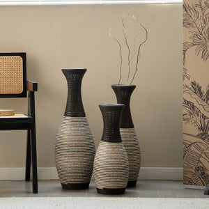 English Elm Desktop PVC Vase Set of 3 Decorative Tall Floor and Table Vases—Modern Durable Artful Accents for Home Black White,Coffee W2796P261483