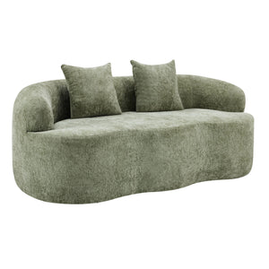 English Elm Green Curved Loveseat Sofa with Round Armrest, Foam & Spring Comfort, 2 Pillows, No Assembly, Compact W3612P348746