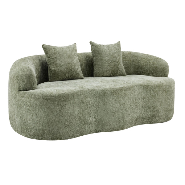 English Elm Green Curved Loveseat Sofa with Round Armrest, Foam & Spring Comfort, 2 Pillows, No Assembly, Compact W3612P348746