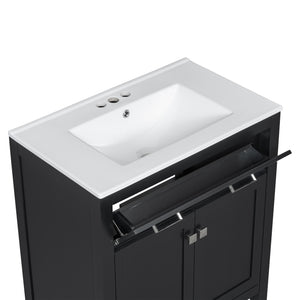 English Elm 30" Modern Bathroom Vanity with Ceramic Sink and Soft-Close Doors, Solid Wood MDF Build, Sleek Handles Black N729P263155B