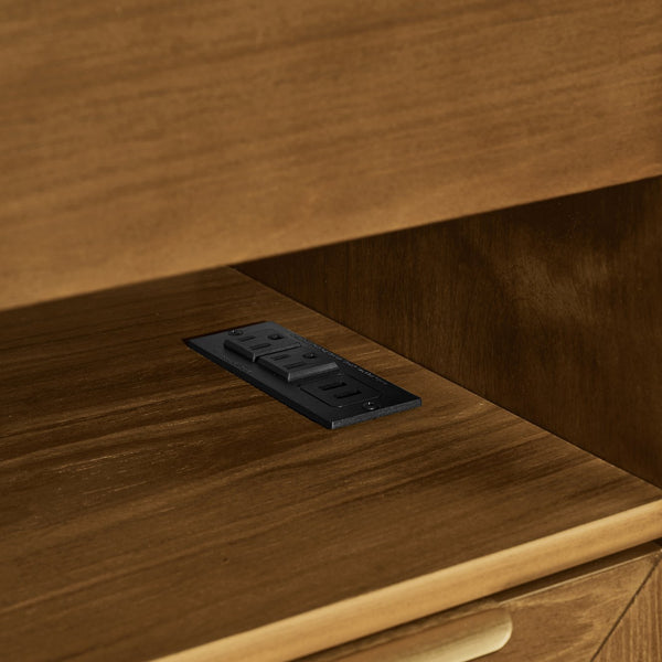 English Elm Mid Century Modern Nightstand With Charging Station, 2 Drawers & Open Shelf For Stylish Storage Solutions W1801P303392