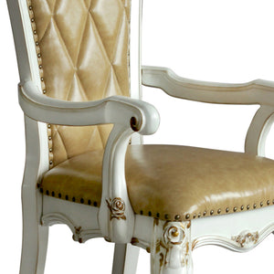 English Elm Butterscotch Tufted Arm Chairs Set of 2 – Antique Pearl Finish, Queen Anne Legs, Scalloped Apron Elegance B062P186414