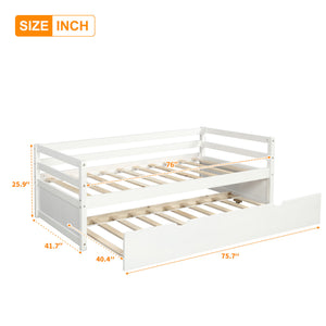 English Elm Daybed with Pull Out Trundle Twin Pine Wood Frame Guest Room Sleep Solution White WF191421AAK