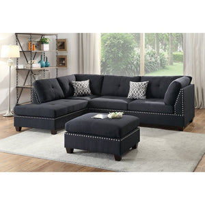 English Elm Reversible Sectional Sofa with Ottoman Nailhead Trim Linen Polyfiber Living Room B016S00006