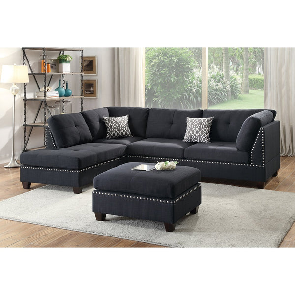 English Elm Reversible Sectional Sofa with Ottoman Nailhead Trim Linen Polyfiber Living Room B016S00006