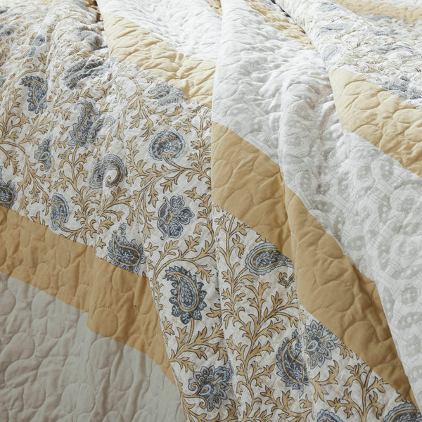 English Elm 6 Madison Park Dawn Cotton Percale Reversible Quilt Set Full/Queen Paisley Pintuck Lace Taping Vintage Chic Comfort Yellow 17.72 L x 22.83 W x 7.09 H B035129026