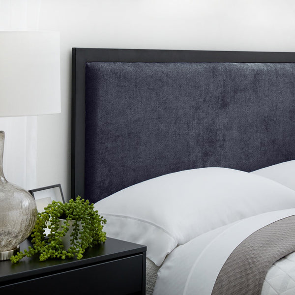 English Elm Metal Upholstered Headboard Queen Navy with Metal Trim, 26" Padded Height, Spot-Clean, Modern Chic B350P394947