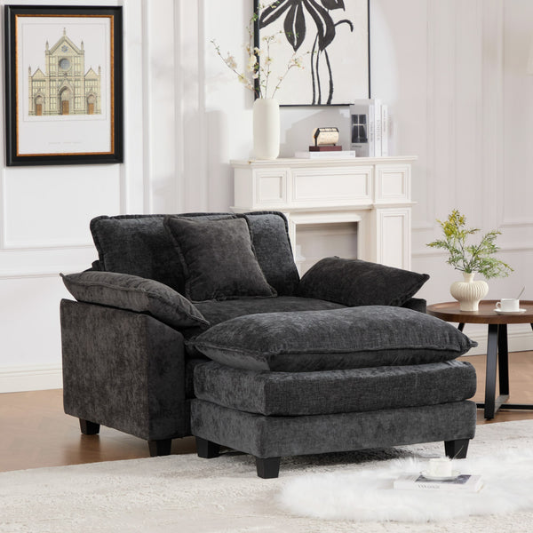 English Elm Cloud Sofa Single Seat - Modular Chenille Lounge Chair with Double-Layer Cushion, Ergonomic Support and Easy Assembly Black W1143S00034