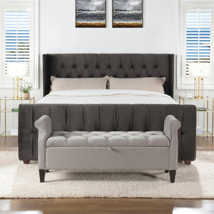 English Elm Jennifer Taylor Home - David Tufted Wingback King Bed with Dark Charcoal Velvet, Nailhead Trim, Solid Hardwood Frame, Luxurious Support B2719P245935