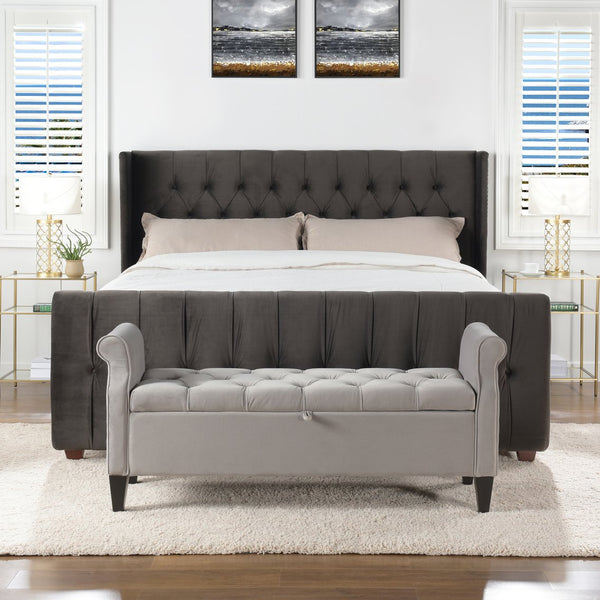 English Elm Jennifer Taylor Home - David Tufted Wingback King Bed with Dark Charcoal Velvet, Nailhead Trim, Solid Hardwood Frame, Luxurious Support B2719P245935
