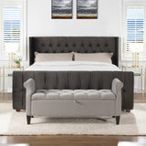 English Elm David Tufted Wingback King Bed, Dark Charcoal Grey Velvet