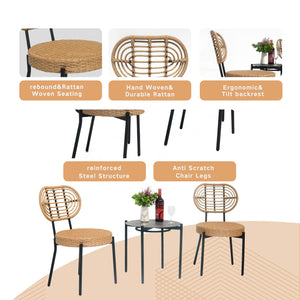 English Elm 3 Pieces Of Luxury Outdoor Wicker Furniture Set - Stylish Bistro Table & Ergonomic Chairs For Patios W2337P180755