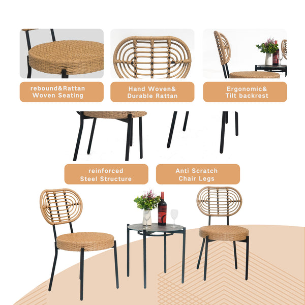 English Elm 3 Pieces Of Luxury Outdoor Wicker Furniture Set - Stylish Bistro Table & Ergonomic Chairs For Patios W2337P180755