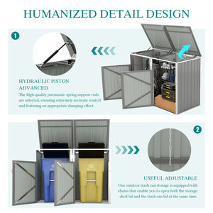 English Elm Garbage Bin Shed Galvanized Steel Enclosure for Two Cans Outdoor Weather Resistant Light Gray W1598P357715