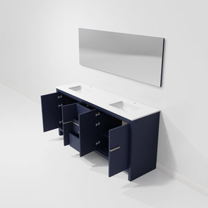 English Elm Navy Blue Double Bath Vanity 72" W With Cultured Marble Countertop & Coordinating Full-Width Mirror B2731S01500