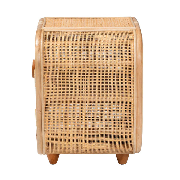 English Elm Bohemian Rattan Woven Mahogany Nightstand with Shelved Storage for Eclectic Bedrooms B2750P420406