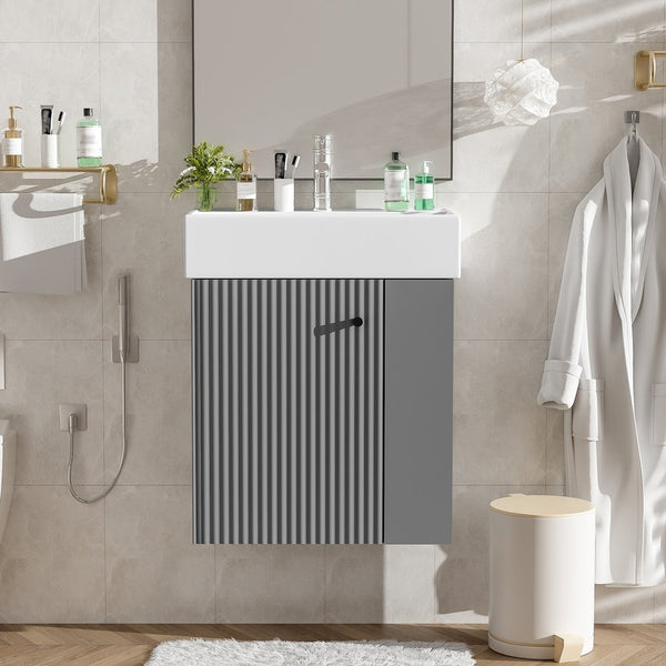 English Elm 21.6" Modern Floating Bathroom Vanity With Ceramic Sink - Stylish Space-Saving Design & Storage N729P170388E