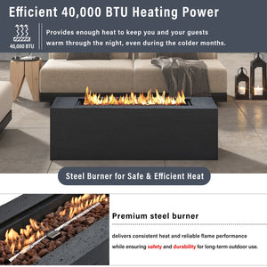 English Elm U_style Rectangular Mgo Propane Fire Pit Set with Tank Cover Table for Patios WY000500AAB