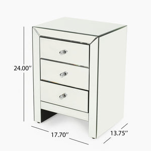 English Elm Christopher Knight Home® - 17.70'' Mirrored Nightstand - Silver Glass 3-Drawer Accent Table, Compact Glam Bedside Storage, Smooth Metal Glides 60982.00