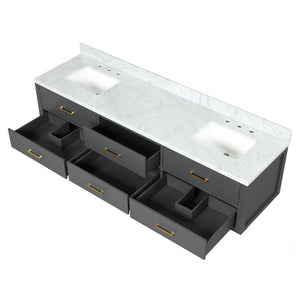 English Elm Black Double Bath Vanity With Carrara Marble Top - 80" W, Stylish Storage, Fully Assembled Design B2731P258095