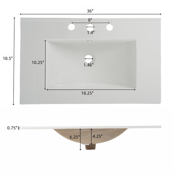 English Elm Christopher Knight Home® - 36" Modern Bathroom Vanity with Ceramic Sink, Tip-Out Tray, Soft-Close Drawers, Open Shelf, Waterproof Surface White N817P288908W