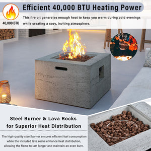 English Elm U_style Mgo Square Propane Fire Pit 40000 Btu Stone Texture Patio Table with Lava Rocks Gray N711P410544E