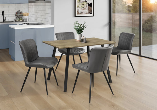 English Elm Dining Table Rectangular Laminate Top Angled Black Metal Legs Modern Kitchen Seating Taupe B2710P461770