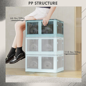 English Elm HOMCOM Collapsible Stackable Storage Bins with Lids & Wheels, 5-Sided Access, Semi-Transparent Blue, 110 lb Capacity W2225P173960