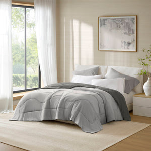 English Elm 1-piece Reversible Tencel Fill Comforter with Sculptural Weave for Full Queen Beds Gray B035P408277