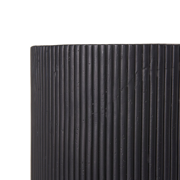 English Elm Handmade Mgo Ribbed Cylinder Side Table Black Concrete Finish Indoor Outdoor Use N772P261960B