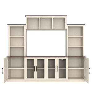 English Elm Wall Unit Entertainment Center with Built in Charging Mdf Media Console Open Shelving Beige W1580S00436