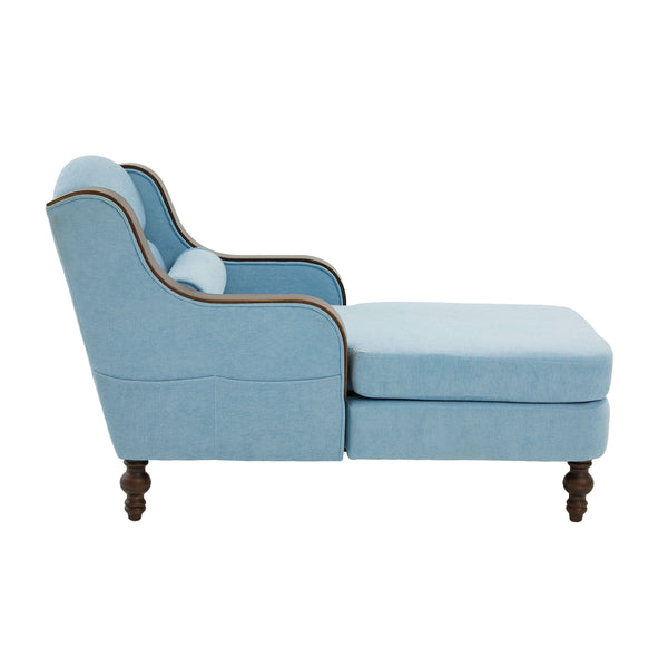 English Elm UNITED Oversized Chaise Lounge Sofa Bed with Solid Wood Arms, High-Resilience Foam, 800lb Capacity and Storage Pockets Light Blue W1568S00209