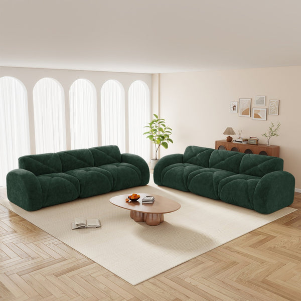 English Elm 2 Piece Velvet Sofa Set Tufted 6 Seat Modular Living Room Seating with Deep Cushions Green W714S01848