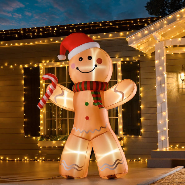 English Elm Homcom 8Ft Inflatable Gingerbread Man With Candy Cane – Led Lights For Festive Outdoor Décor! W2225P249966