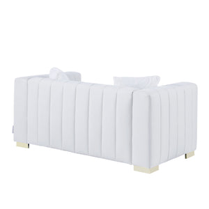 English Elm A Modern Chesterfield Loveseater - Elegant White Velvet Channel Sofa With Luxurious Comfort & Style W1099S00107