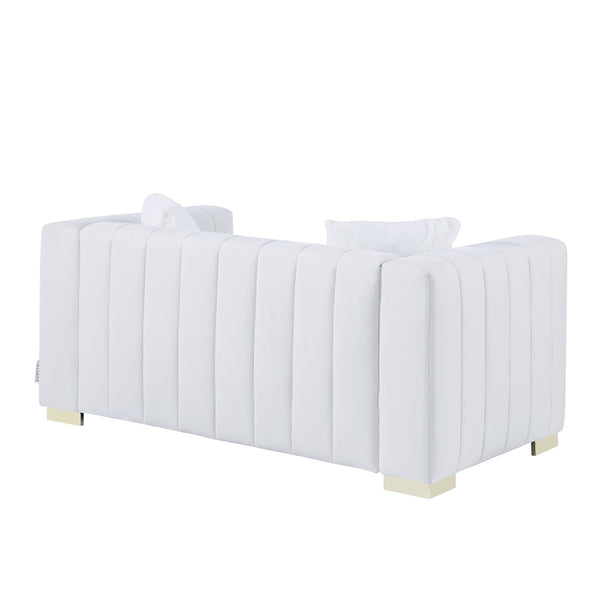 English Elm A Modern Chesterfield Loveseater - Elegant White Velvet Channel Sofa With Luxurious Comfort & Style W1099S00107