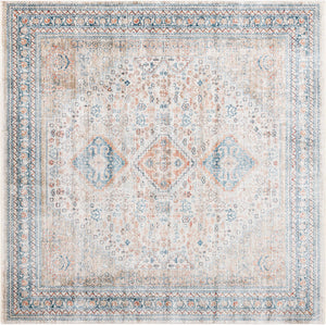 Unique Loom Newport Rosecliff Machine Made Border Rug Multi, Blue/Light Blue/Light Brown/Rust Red/Terracotta 8' 0" x 8' 0"