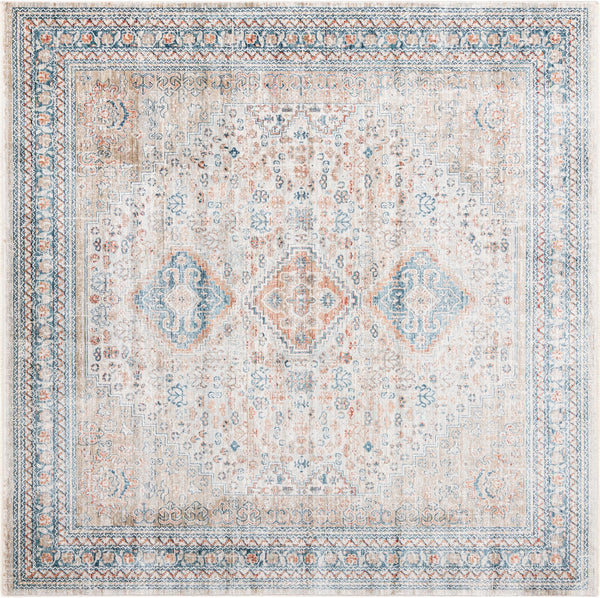 Unique Loom Newport Rosecliff Machine Made Border Rug Multi, Blue/Light Blue/Light Brown/Rust Red/Terracotta 8' 0" x 8' 0"