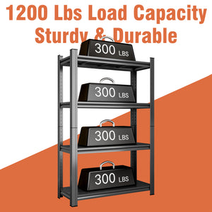 English Elm 4-tier Heavy Duty Steel Shelving Unit Adjustable Garage Organization Rack Matte Black W1831P401023