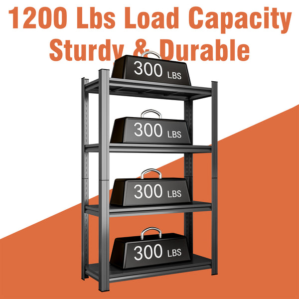 English Elm 4-tier Heavy Duty Steel Shelving Unit Adjustable Garage Organization Rack Matte Black W1831P401023