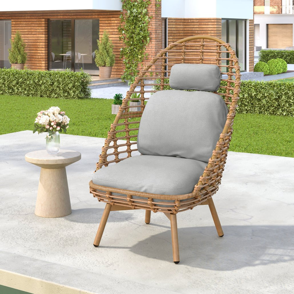 English Elm Christopher Knight Home® - Ellis Outdoor Wicker High-Back Swivel Lounge Chair with Teak Legs, 360° Pivot, Weatherproof Rattan & Cushions N775P271983B