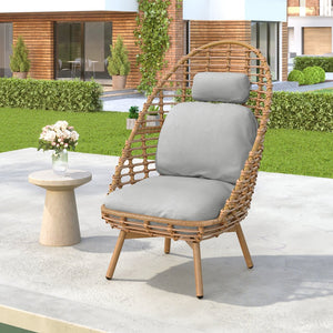 English Elm Christopher Knight Home® - Ellis Outdoor Wicker High-Back Swivel Lounge Chair with Teak Legs, 360° Pivot, Weatherproof Rattan & Cushions N775P271983B