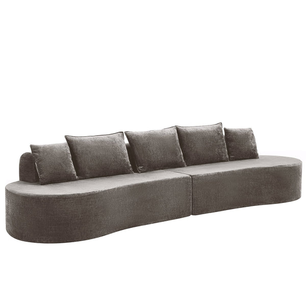 English Elm 138.6" Curved Modular Sectional Sofa Low Profile High Density Foam Living Room Lounge Light Brown N767P366006L